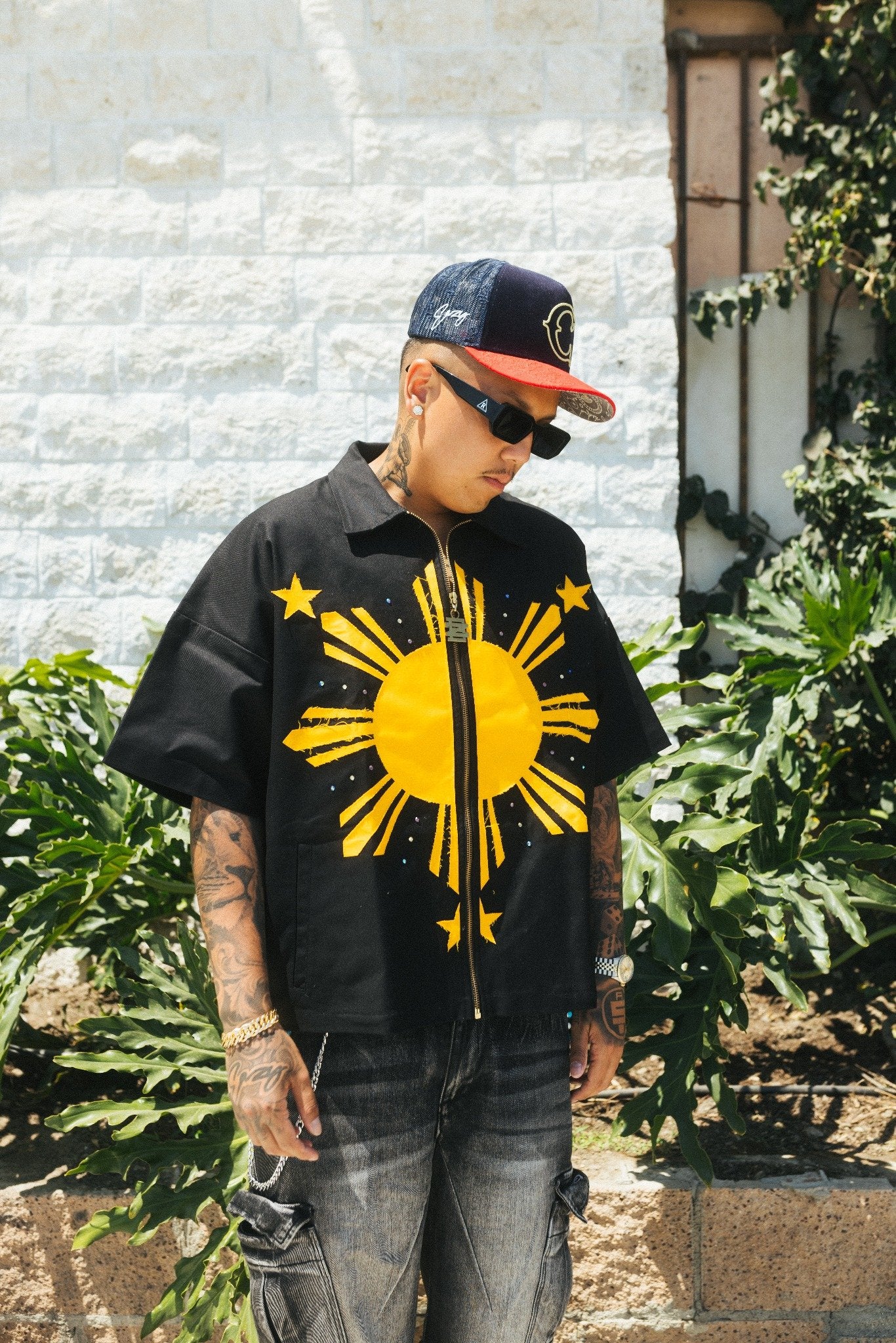 BLACK FILIPINO SUN DISTRESSED WORK SHIRT