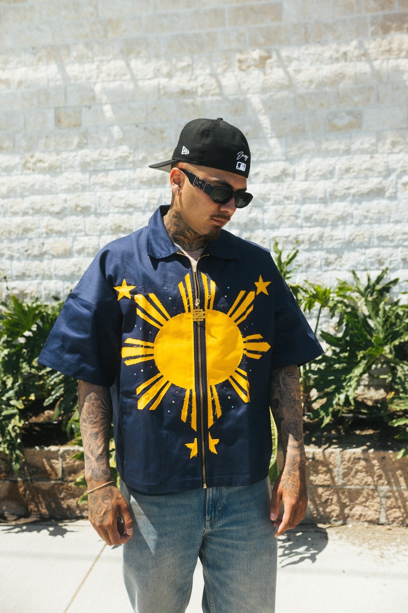 NAVY FILIPINO SUN DISTRESSED WORK SHIRT