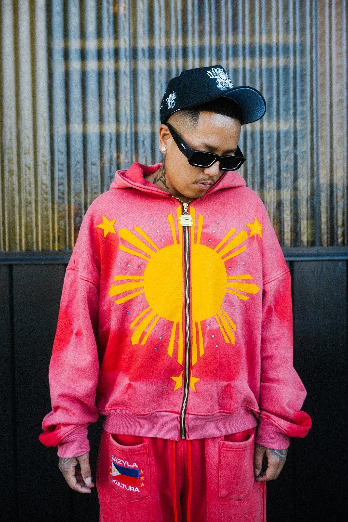 RED WASH FADE FILIPINO SUN HOODIE