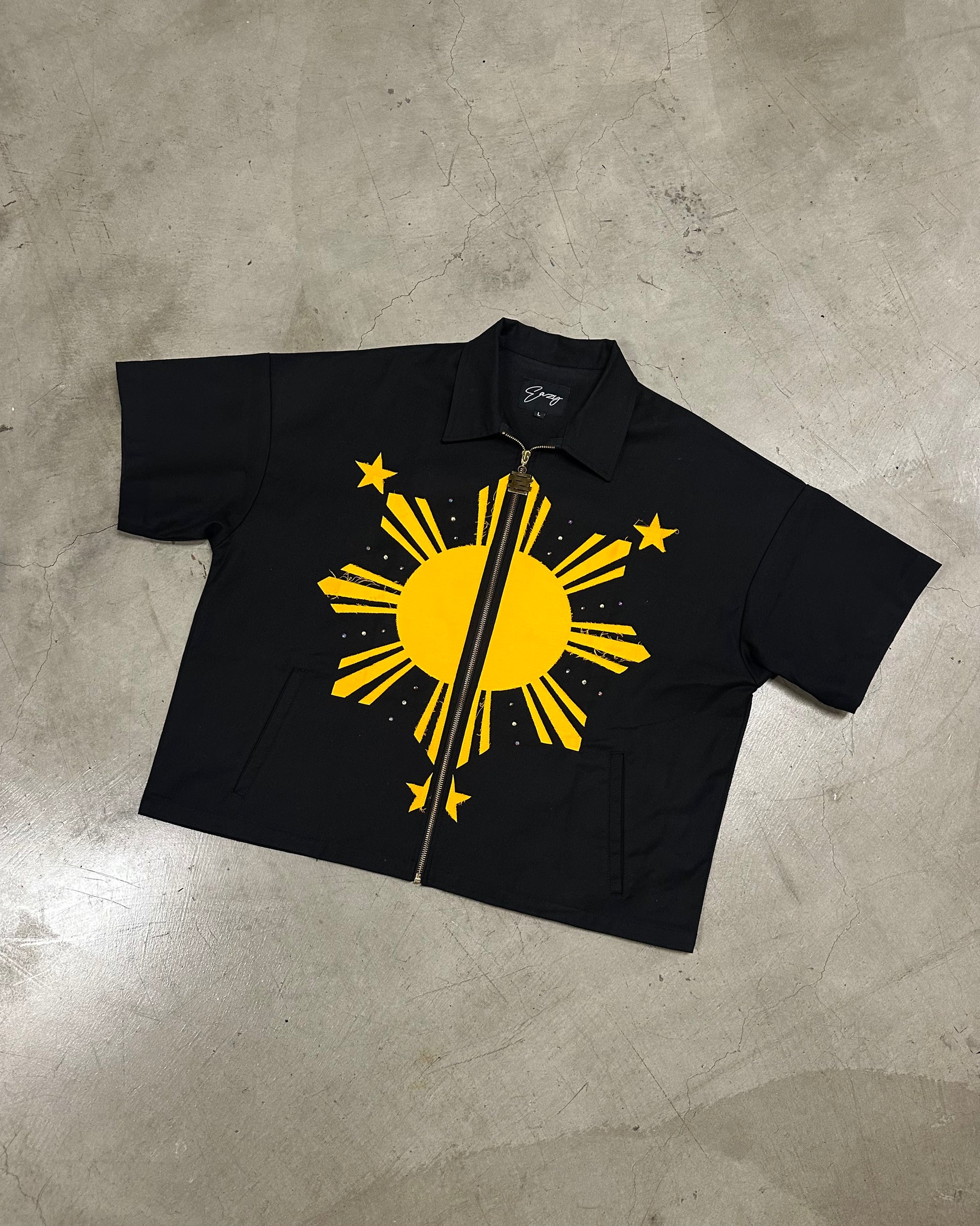 BLACK FILIPINO SUN DISTRESSED WORK SHIRT