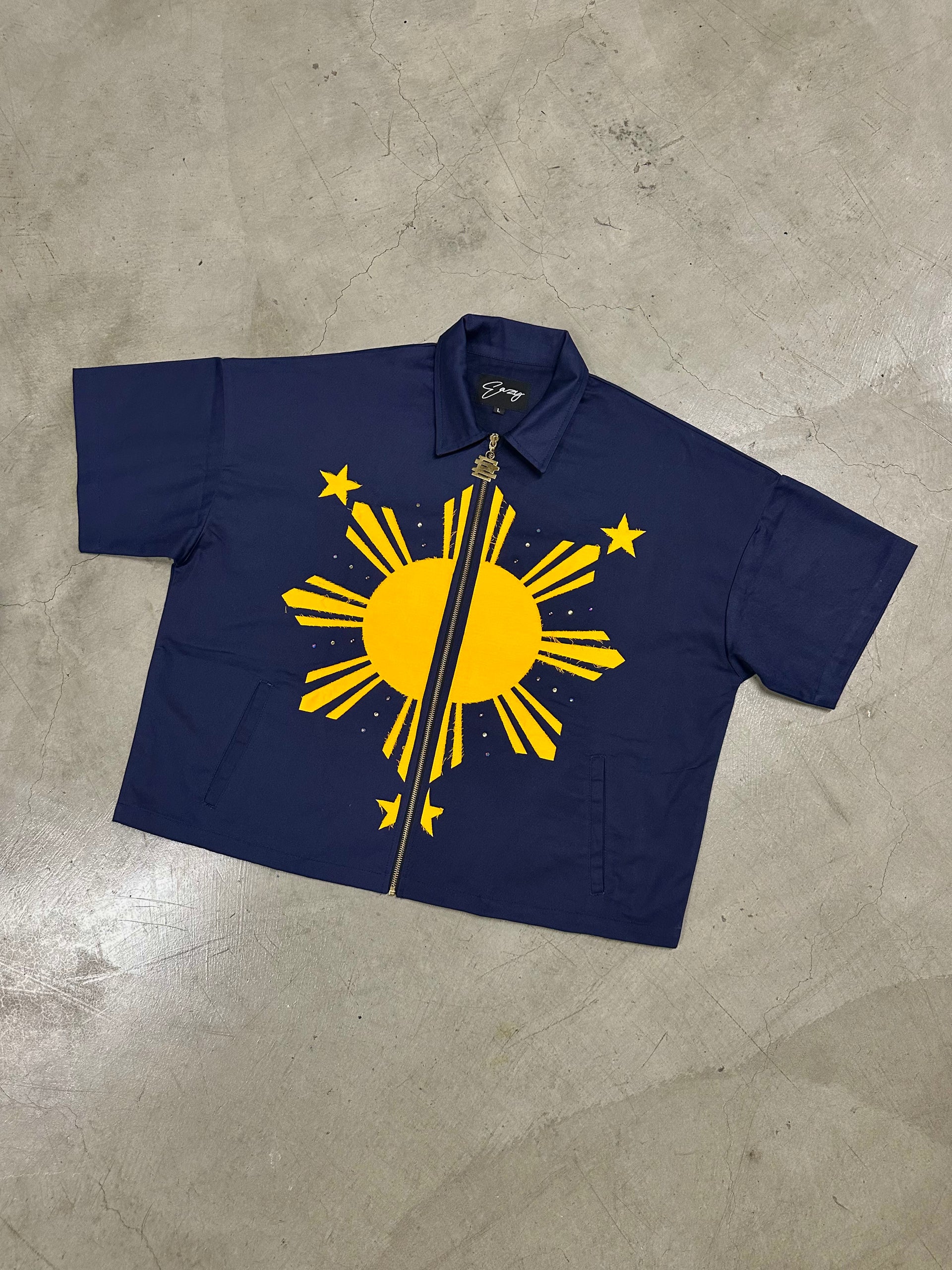 NAVY FILIPINO SUN DISTRESSED WORK SHIRT