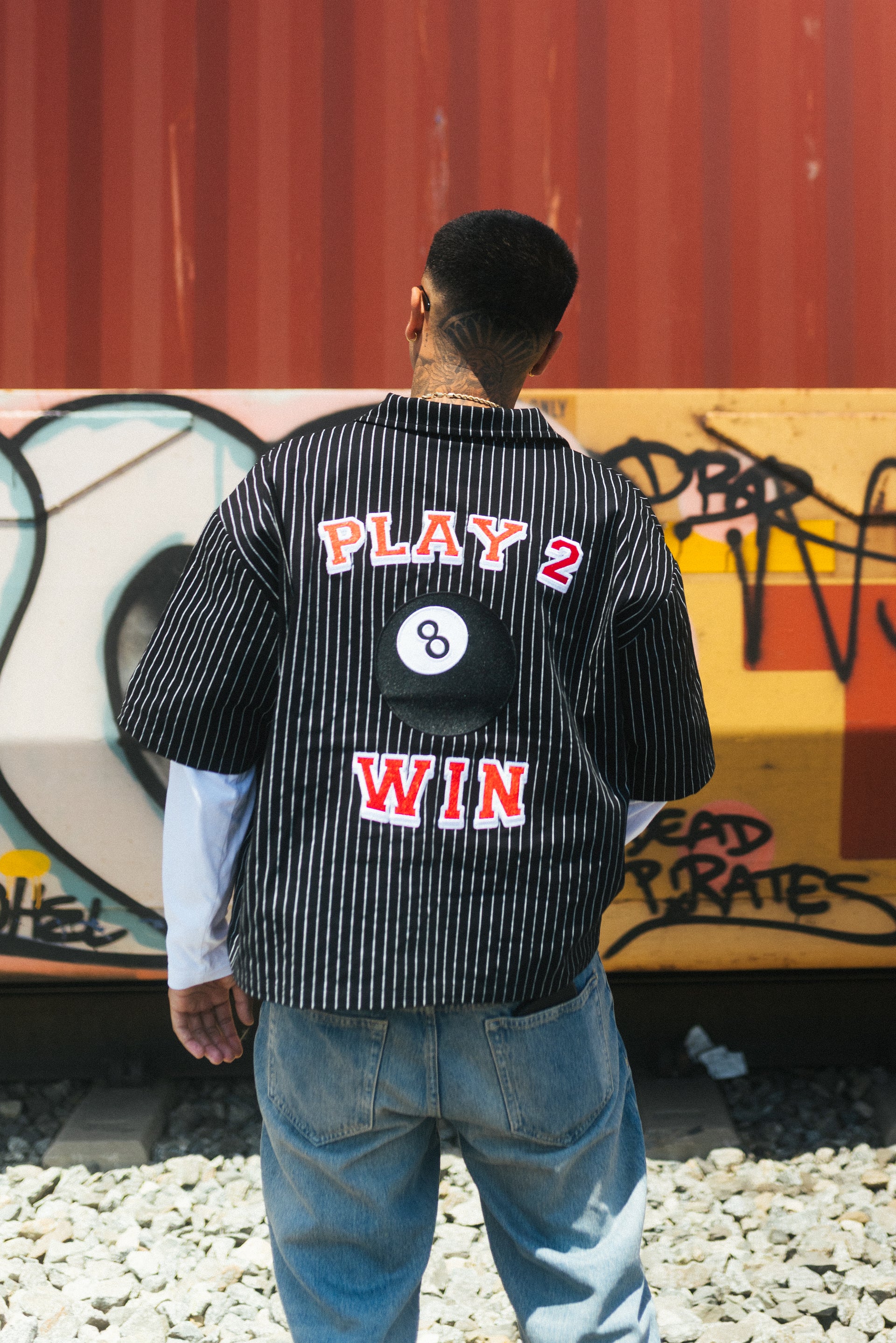 BLACK PINSTRIPE PLAY 2 WIN WORK SHIRT