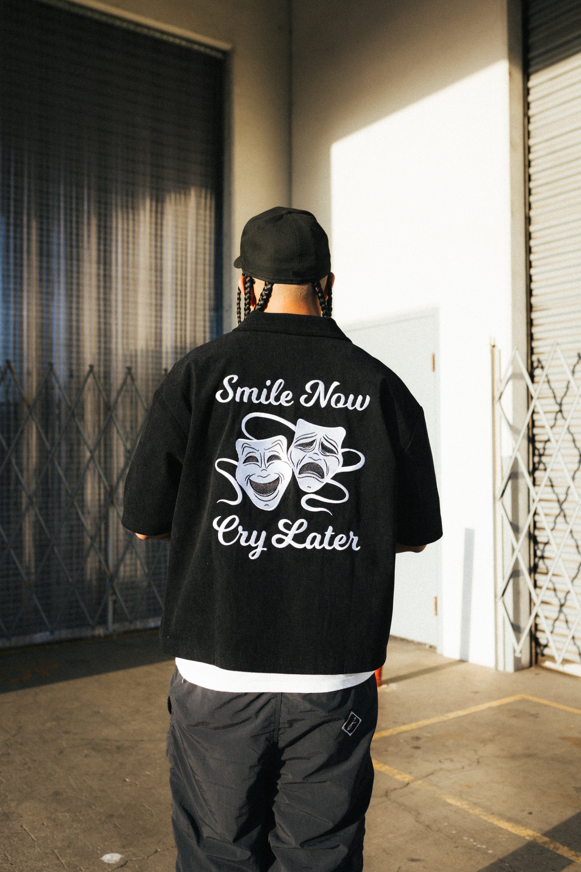 (BLACK) CORDUROY SMILE NOW CRY LATER FULL ZIP WORK SHIRT