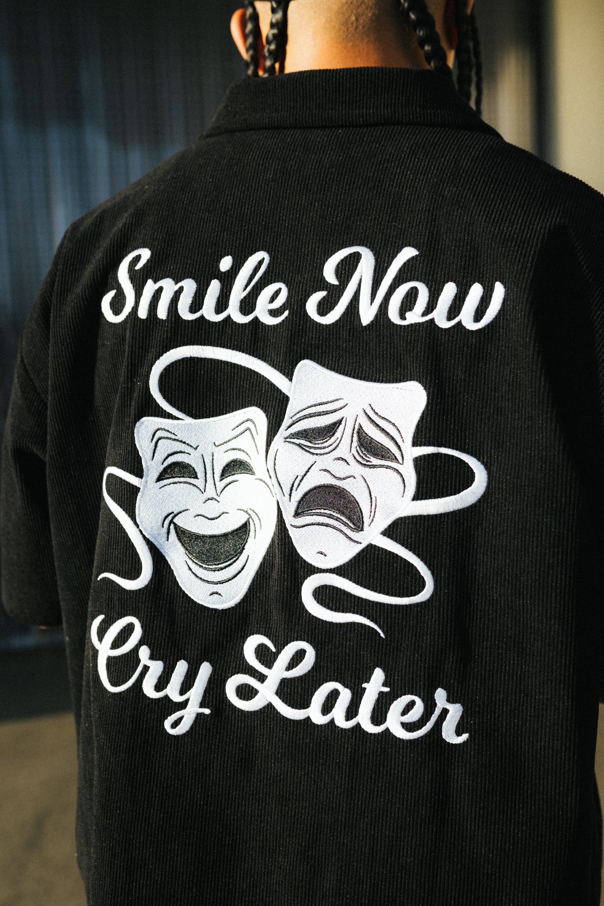 (BLACK) CORDUROY SMILE NOW CRY LATER FULL ZIP WORK SHIRT