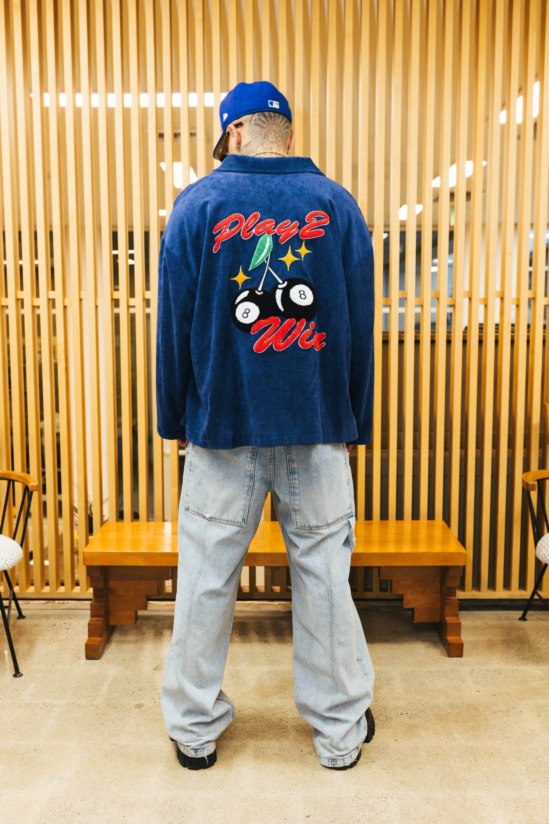 (BLUE SUEDE CHENILLE PATCH) PLAY 2 WIN CHERRY WORK JACKET