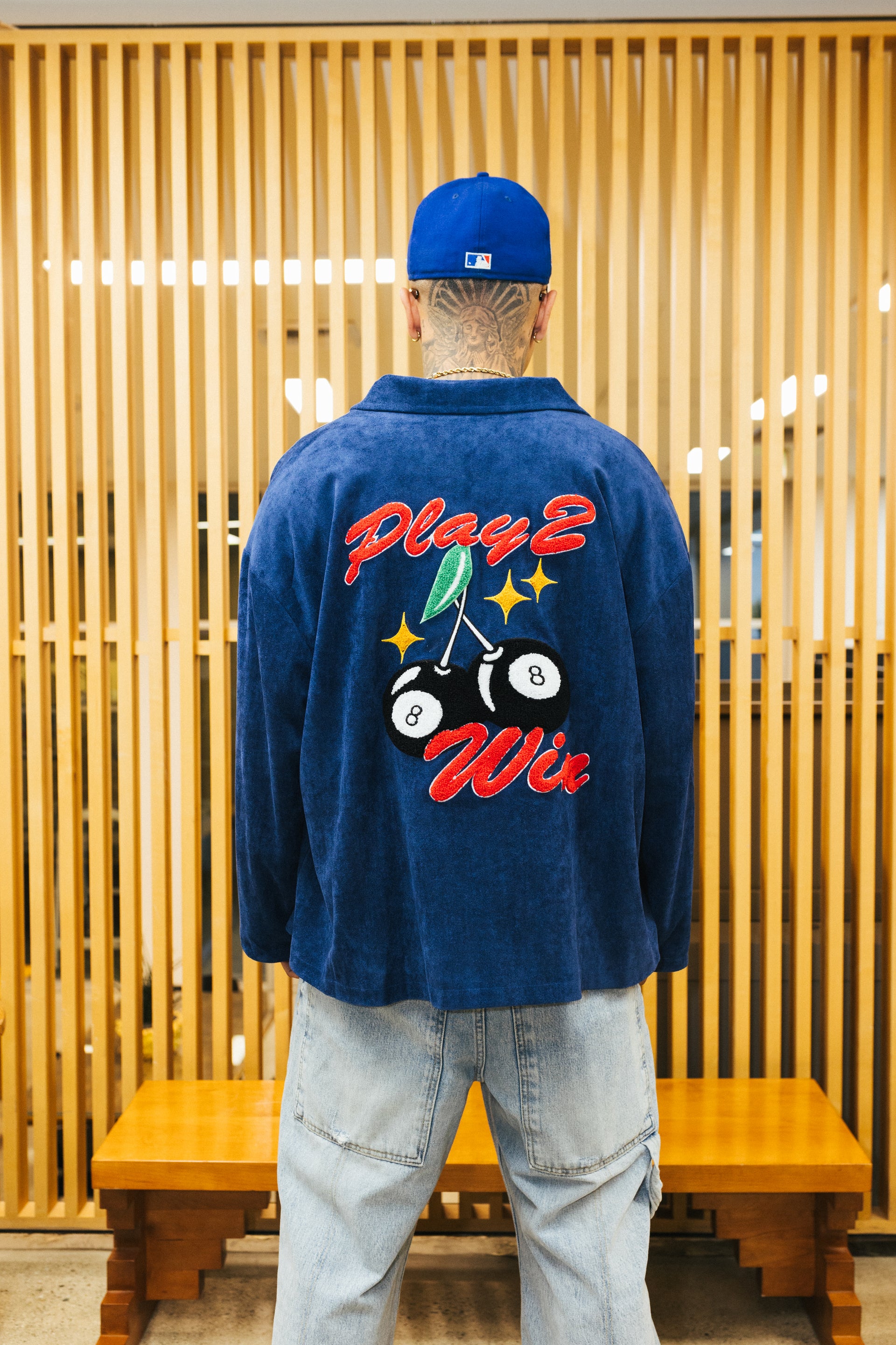 (BLUE SUEDE CHENILLE PATCH) PLAY 2 WIN CHERRY WORK JACKET