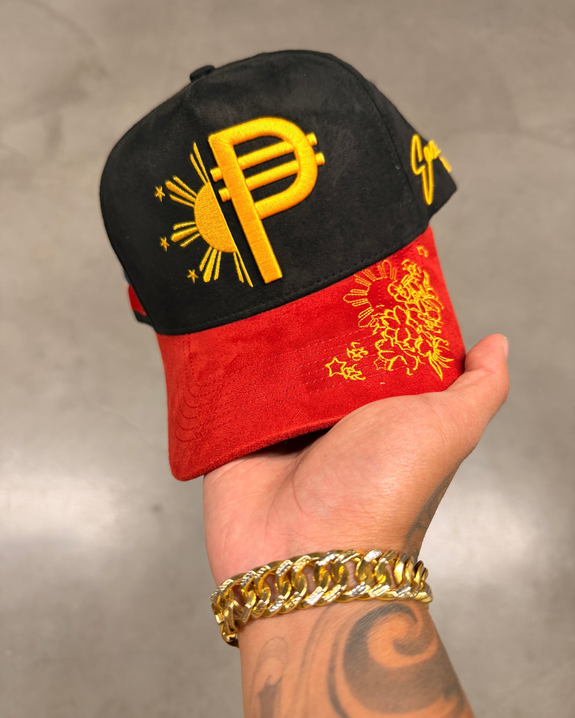 BLACK/RED SUEDE FILIPINO PESO SNAP