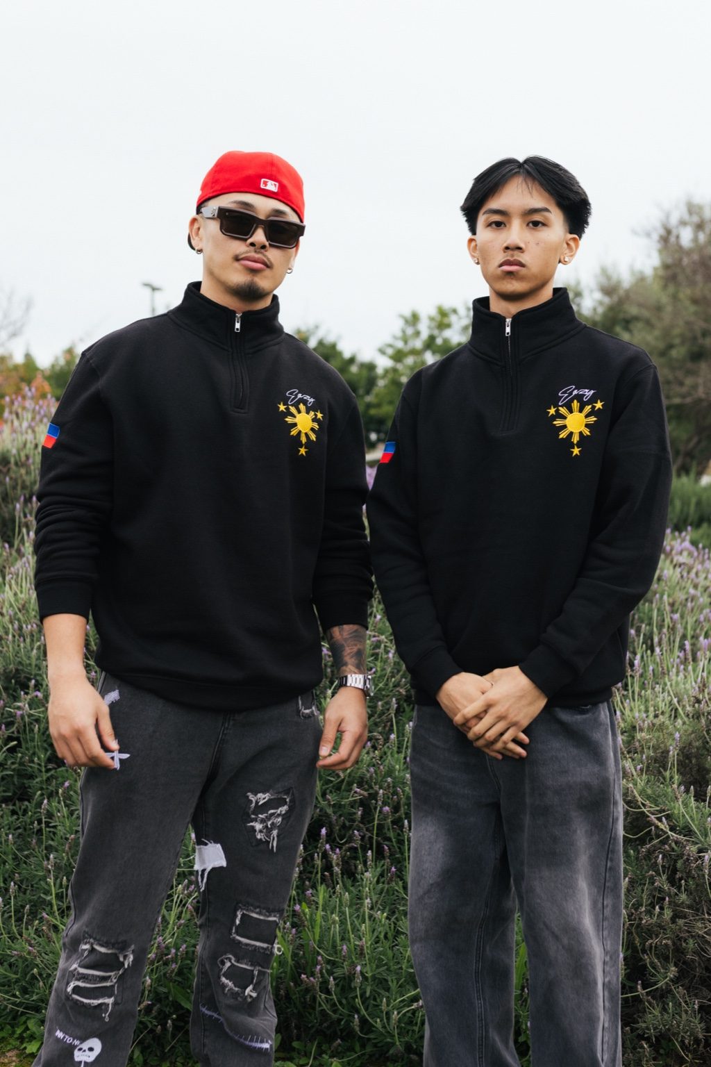 BLACK FILIPINO SUN & STARS QUARTER ZIP
