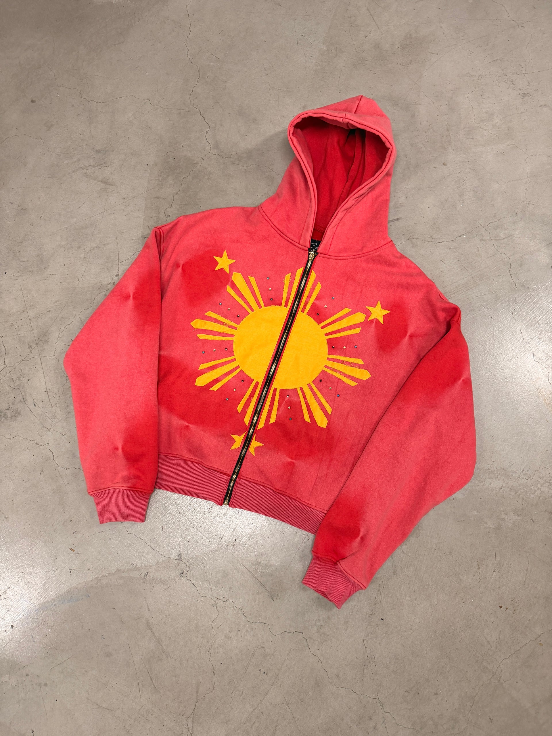 RED WASH FADE FILIPINO SUN HOODIE