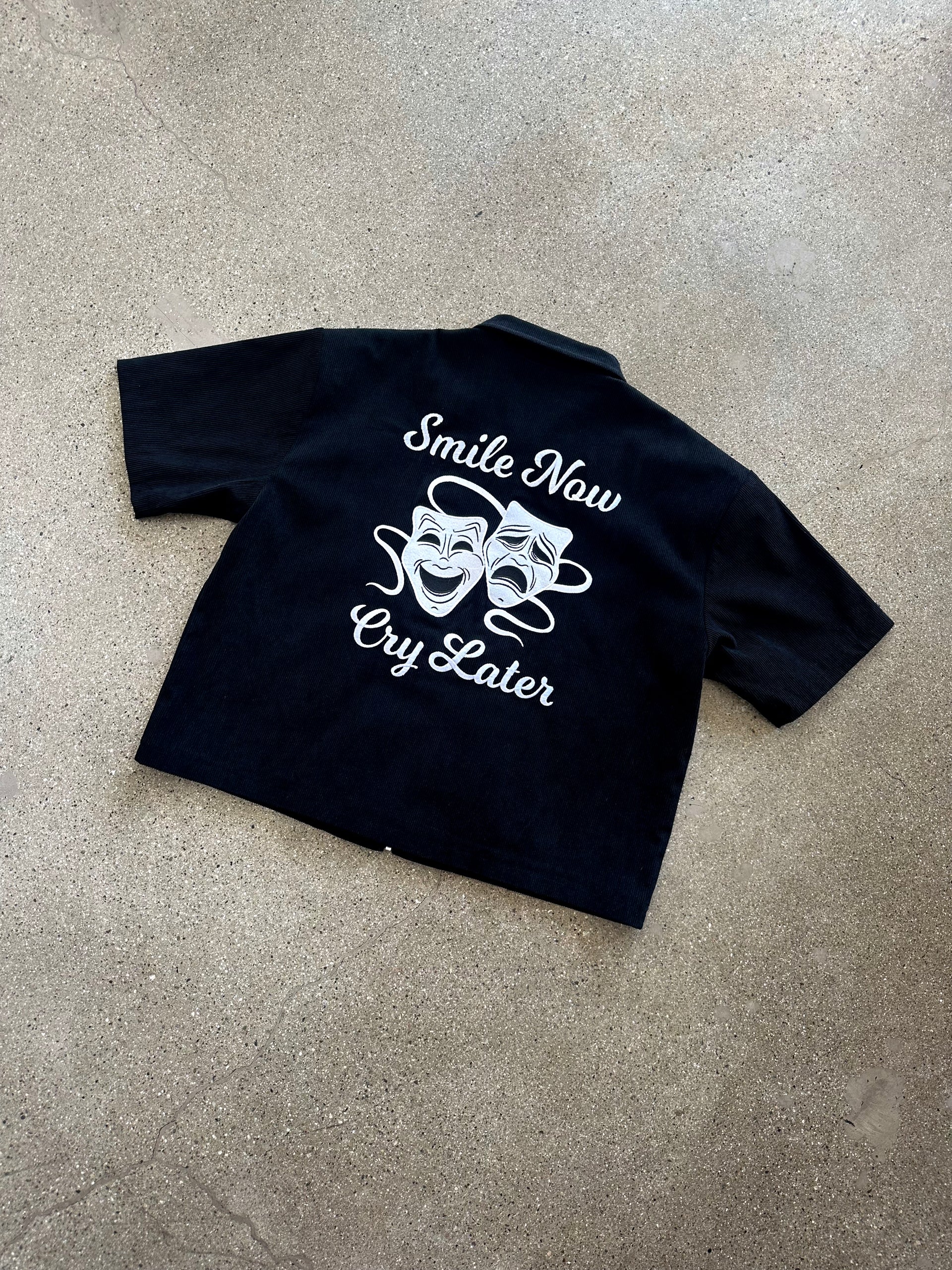 (BLACK) CORDUROY SMILE NOW CRY LATER FULL ZIP WORK SHIRT