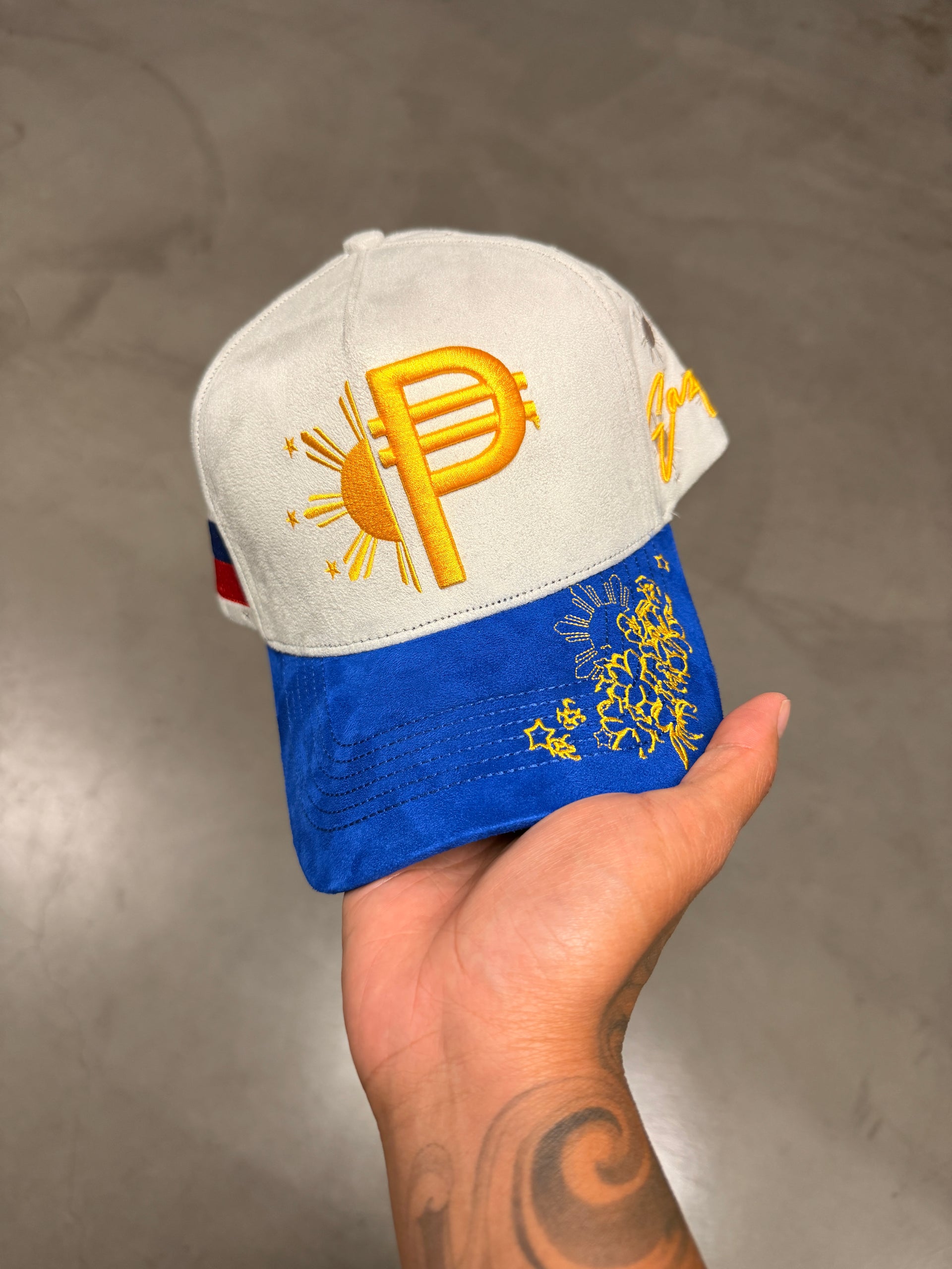 GREY BLUE SUEDE FILIPINO PESO SNAP