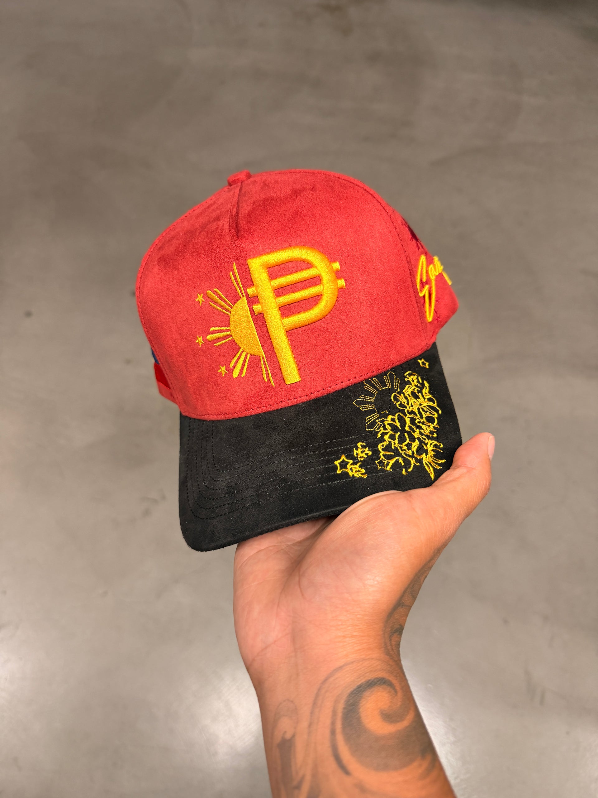 RED SUEDE FILIPINO PESO SNAP