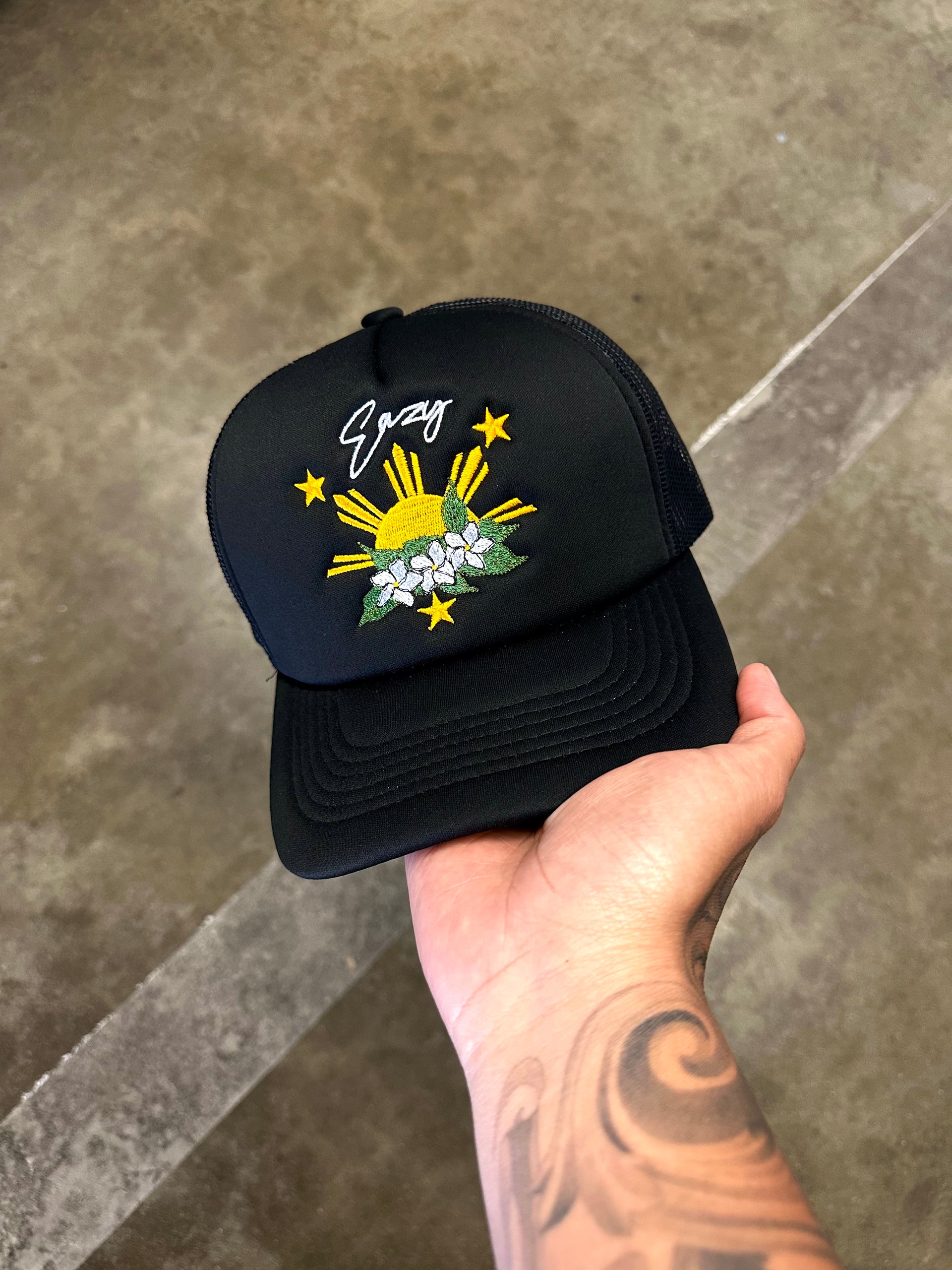 (BLACK) FILIPINO SUN & SAMPAGUITA FLOWER TRUCKER