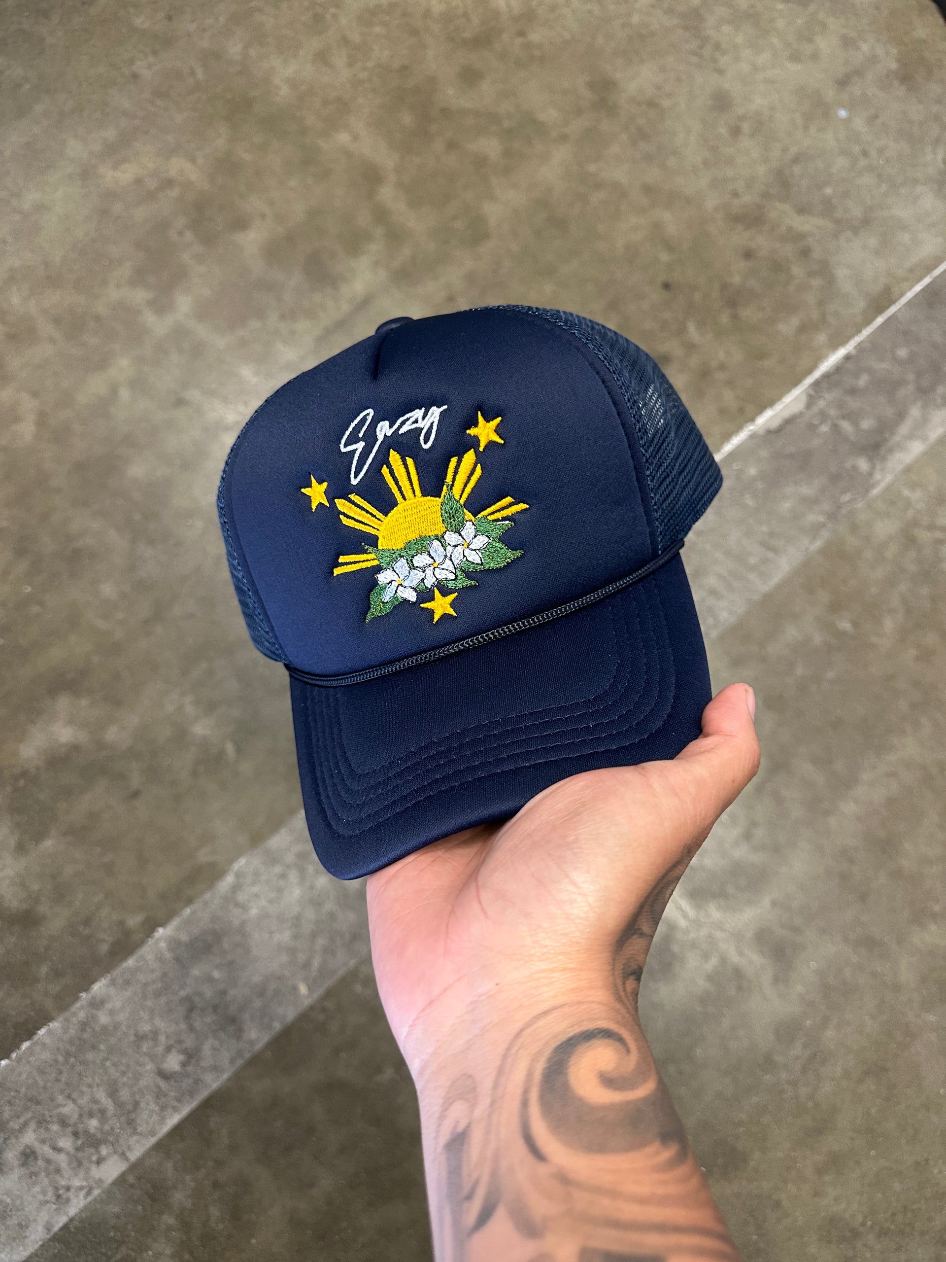 (NAVY) FILIPINO SUN & SAMPAGUITA FLOWER TRUCKER