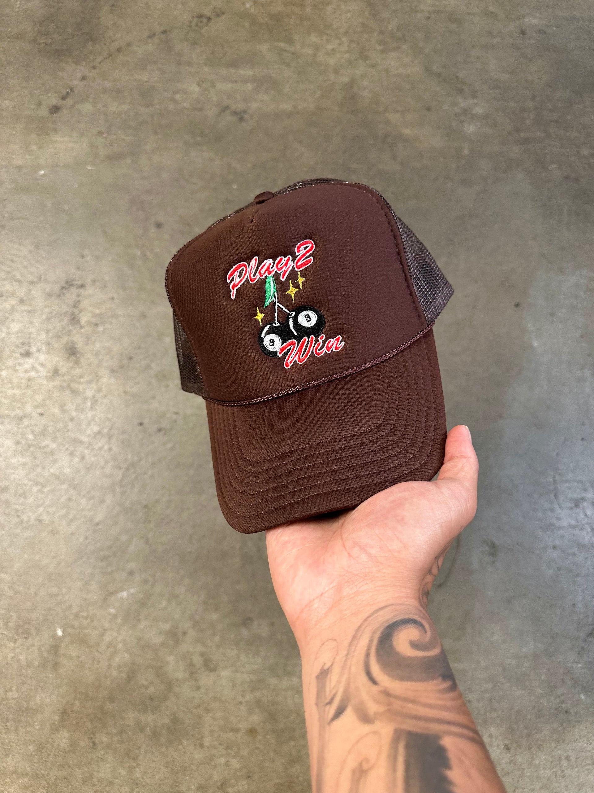 (BROWN) 8 BALL CHERRY TRUCKER