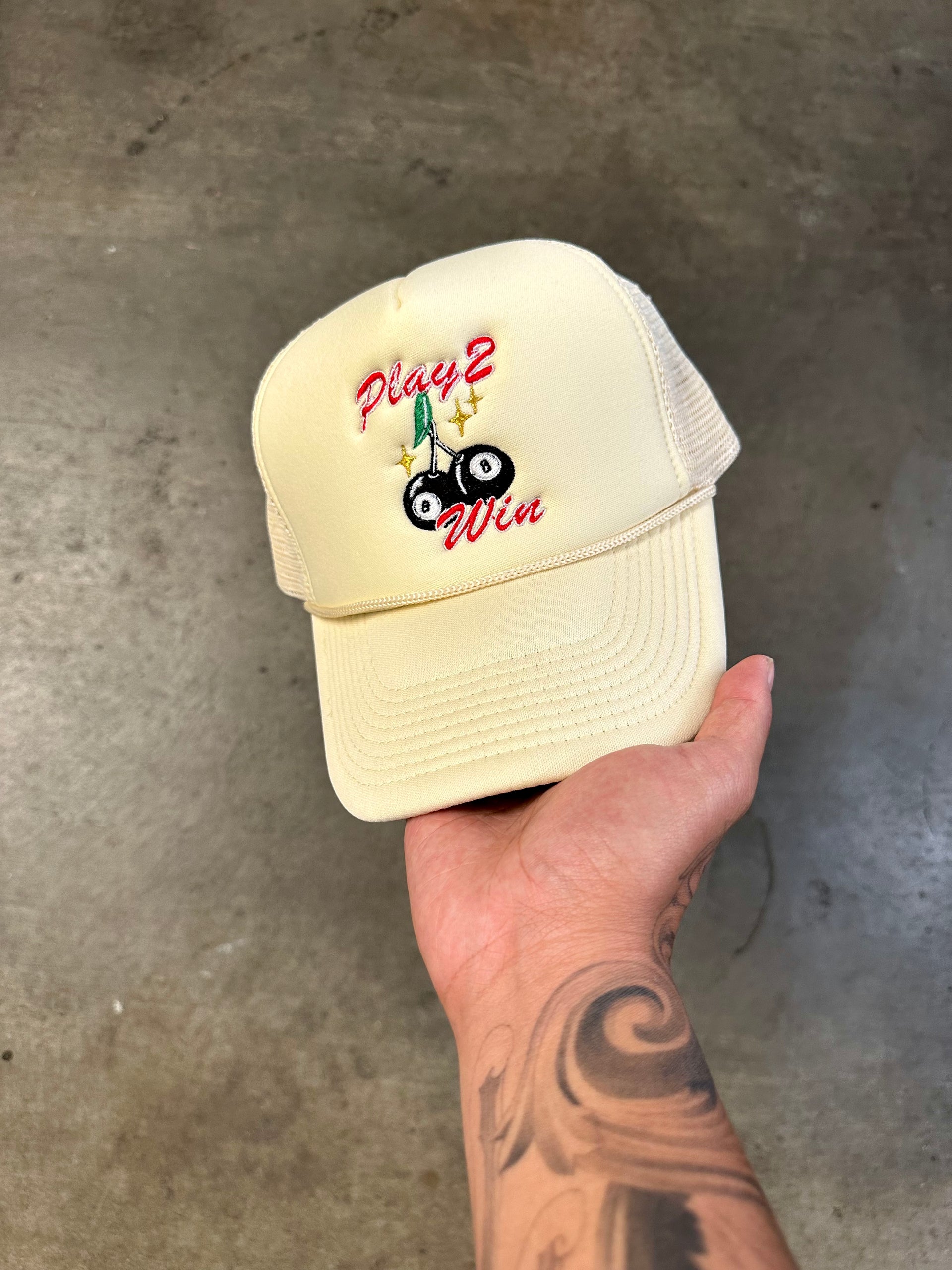 (CREAM) 8 BALL CHERRY TRUCKER