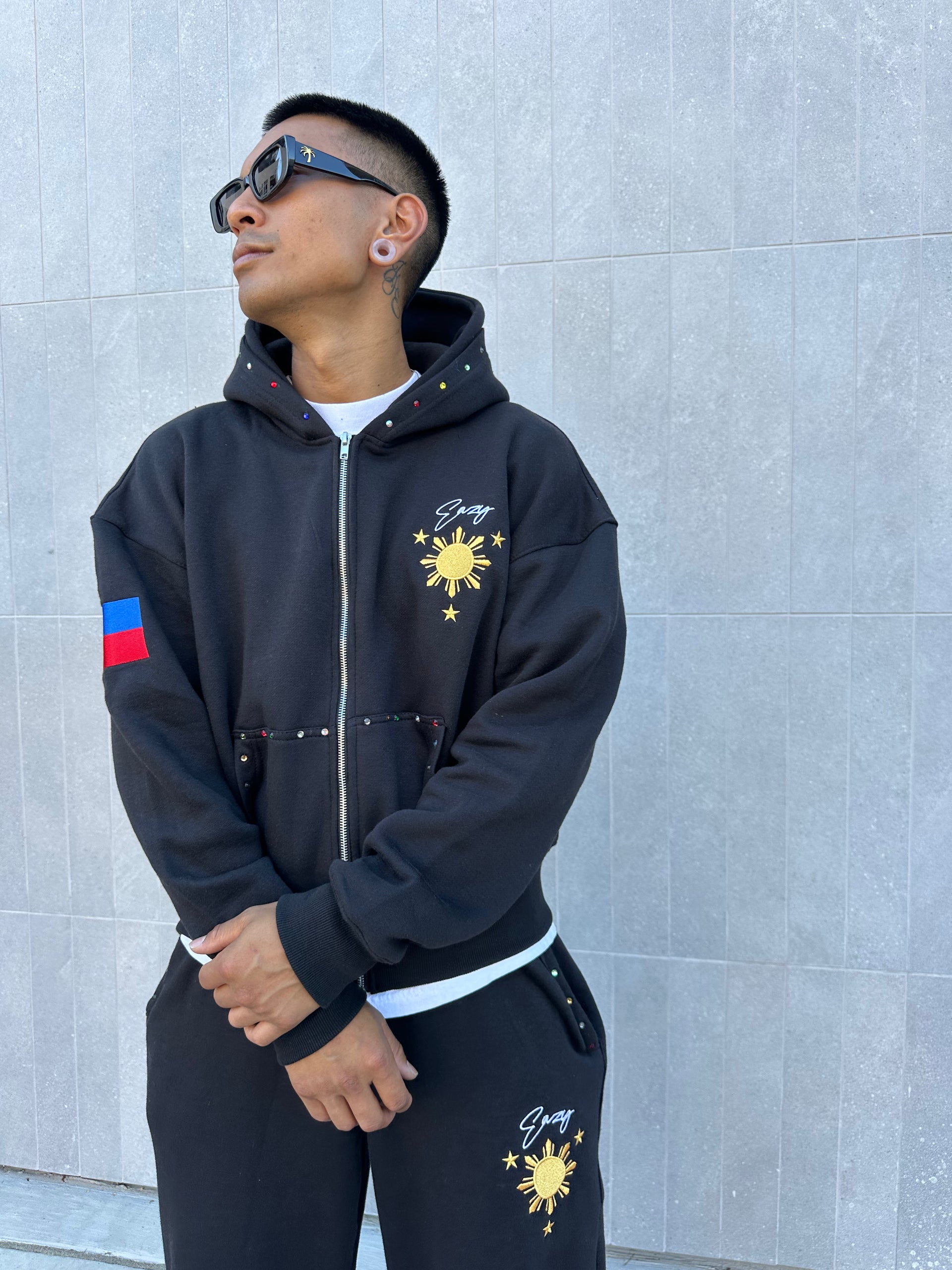 BLACK FILIPINO SUN & STARS HOODIE 2.0